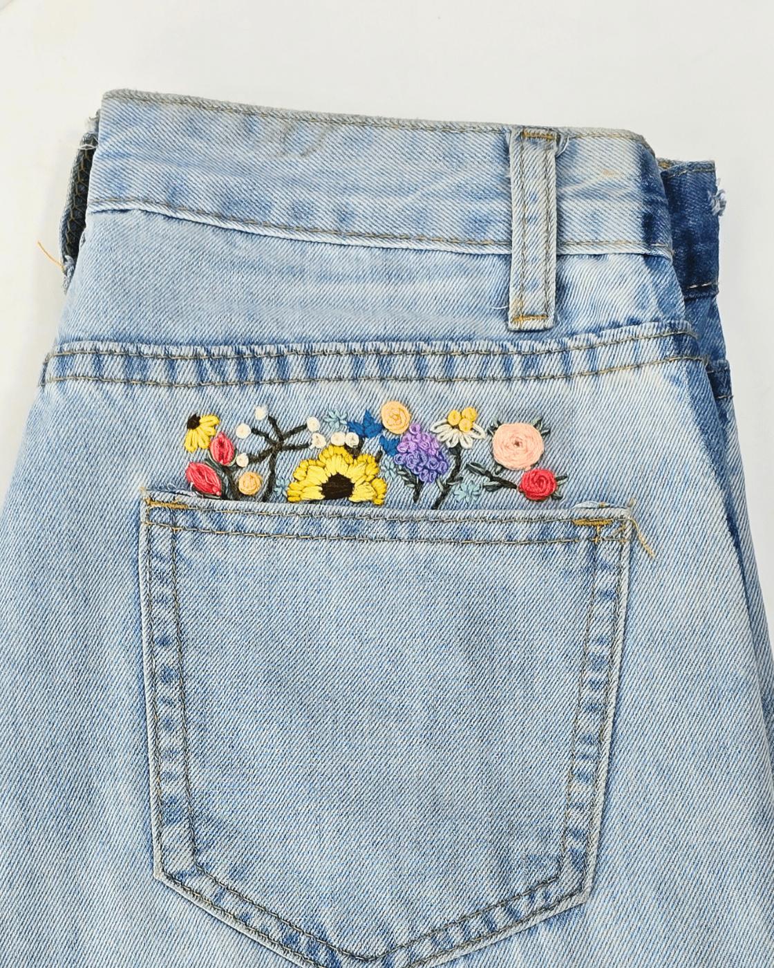 Easy Floral Embroidery For Jean Pockets — learn how to embroider denim pocket