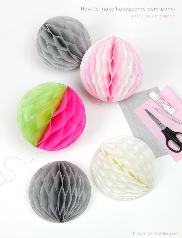 Honeycomb Pom Poms, easy enough to make with the kids helping and an addition that dresses up the whole table