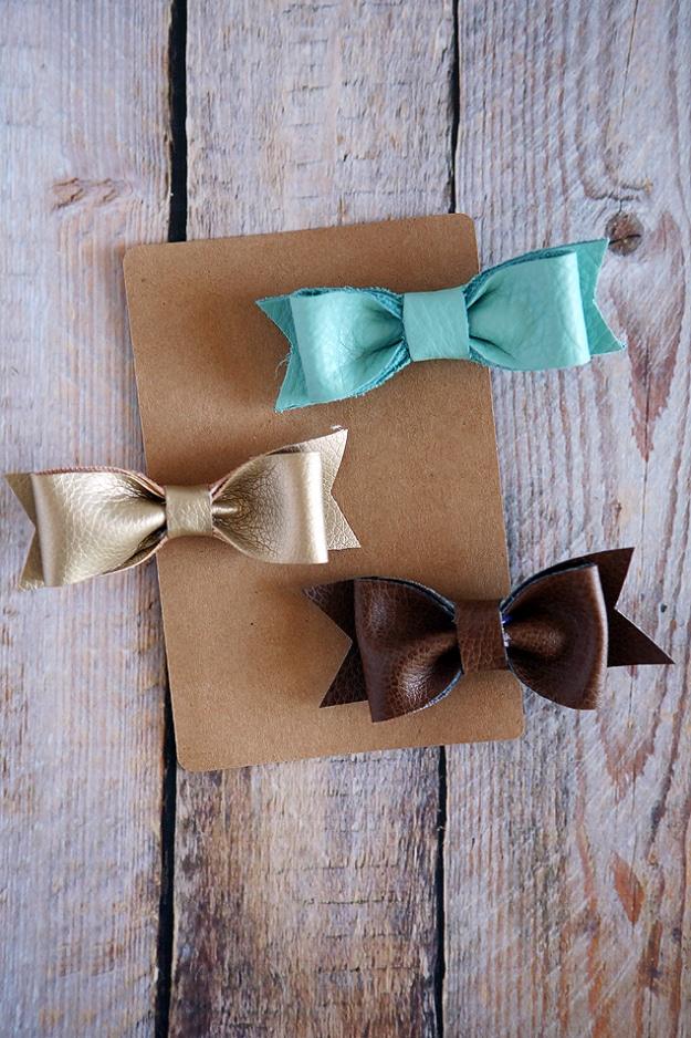 DIY Leather Hair Bows, one of the best leather craft ideas on this list and an idea worth saving for later