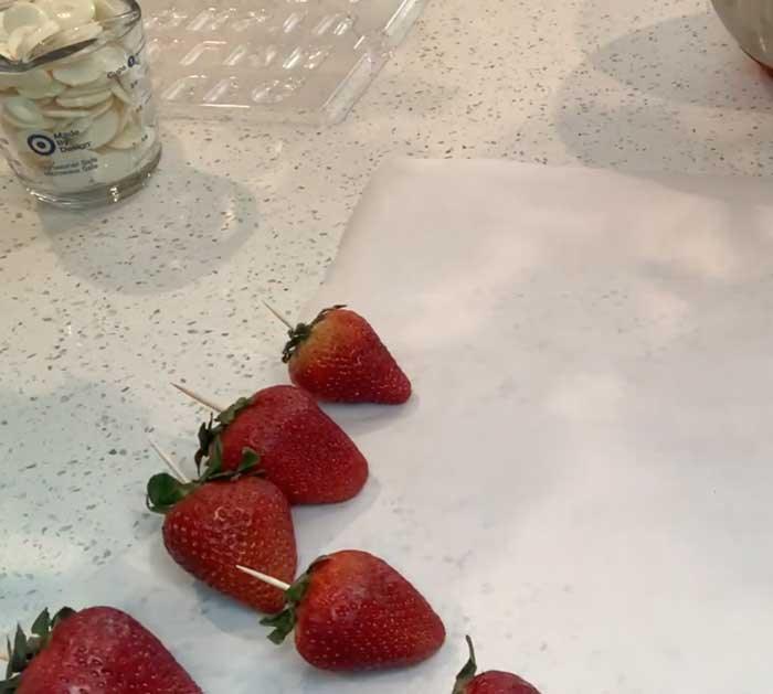 Stick Toothpicks Into Strawberries - Father's Day Berries Tutorial