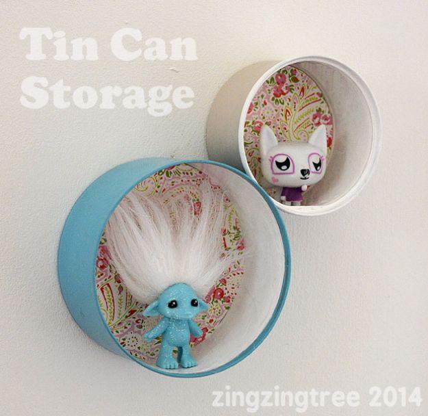 Tin Can Shelf, budget friendly using stuff already sitting in a bin and a sweet way to personalize a plain space