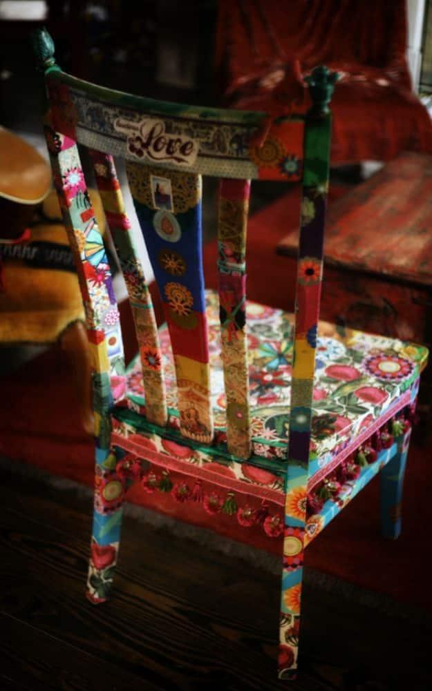 Decoupaged Chair, quick enough to finish over a weekend and a clever way to reuse scraps you already have