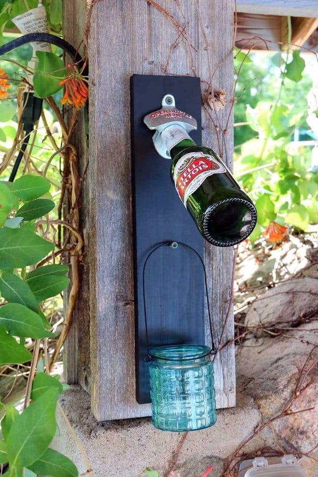 DIY chalkboard Bottle Opener Patio Decoration, a charming accent for a front porch and a cozy touch for outdoor entertaining