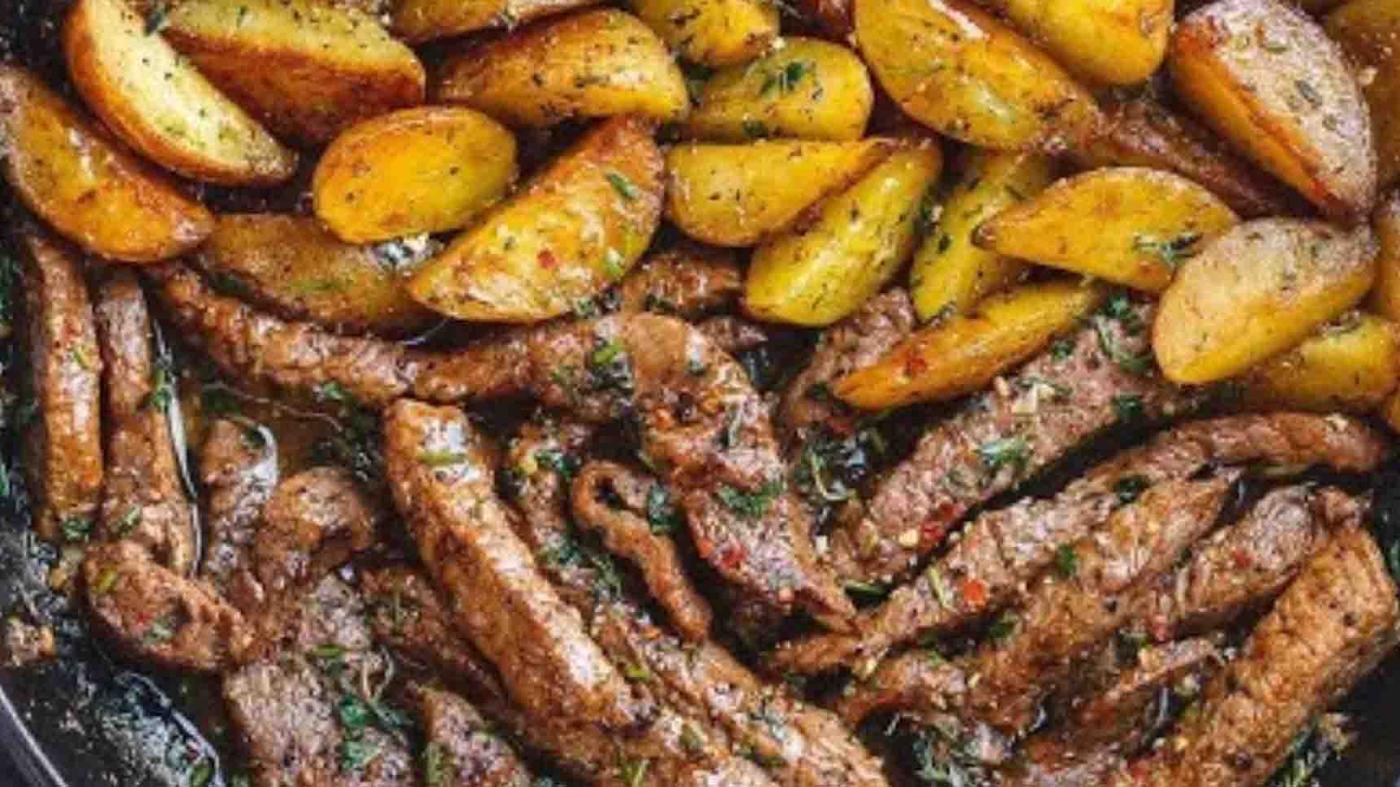 Garlic Butter Pork Bites & Potatoes Recipe