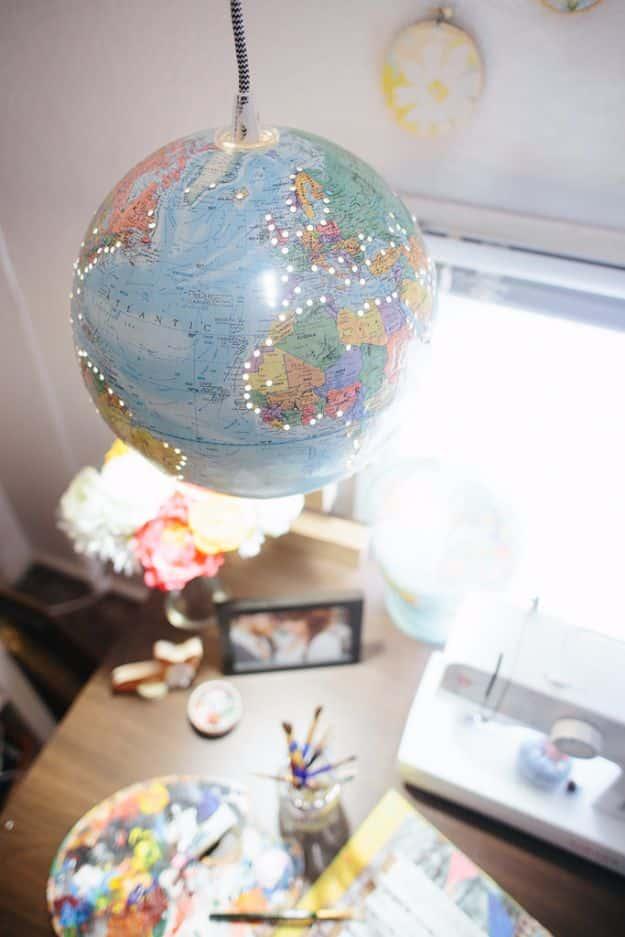 DIY Globe Hanging Light, a warm accent light for evening ambiance and a simple weekend project using basic supplies