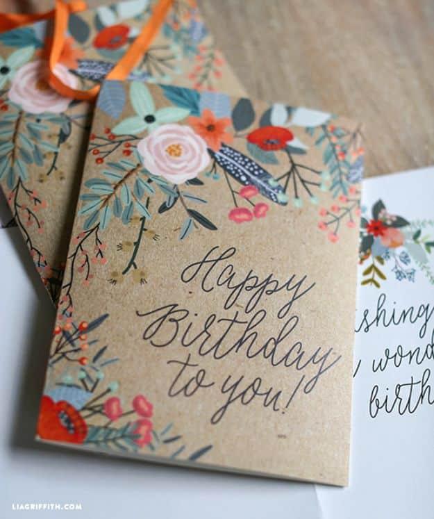 Floral greeting card printed right at home for a pretty botanical birthday design ready in minutes for the whole family