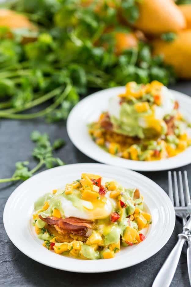 Eggs Benedict Recipes - Tostones Eggs Benedict with Mango Salsa and Avocado Hollandaise - Best Benedicts and Recipe Ideas for Breakfast, Brunch and Lunch - Easy and Quick Eggs Bene