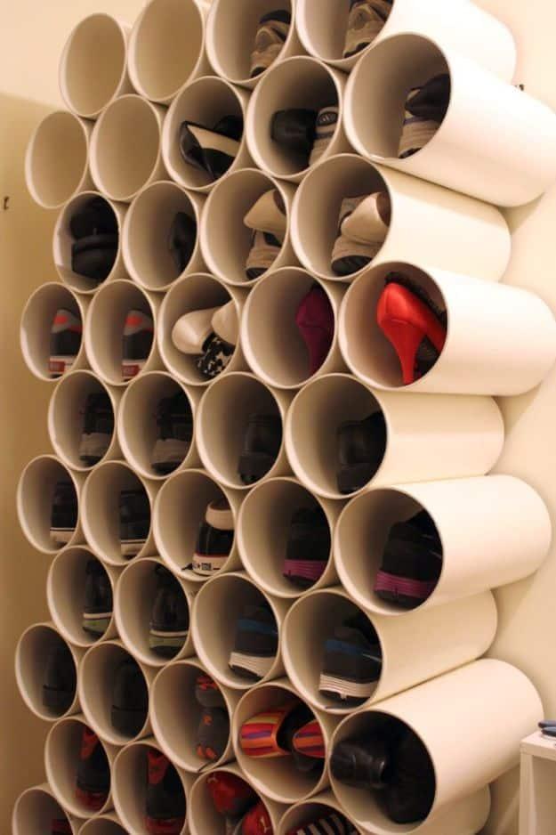PVC Pipe Shoe Rack, quick enough to finish before nap time and a look that photographs beautifully once finished