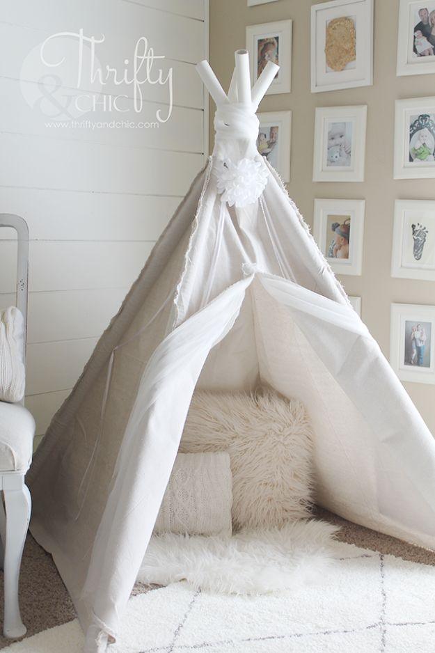 DIY Playroom Ideas and Furniture - Drop Cloth TeePee - Easy Play Room Storage, Furniture Ideas for Kids, Playtime Rugs and Activity Mats, Shelving, Toy Boxes and Wall Art - Cute DI