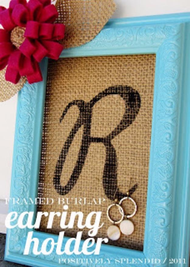 Framed Burlap Earring Holder, a clever trash to treasure craft worth trying this weekend and an idea worth saving for later