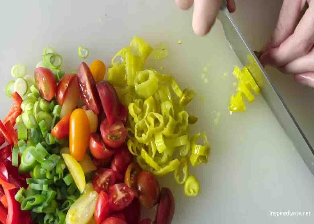 Chopping the veggies for the pasta salad