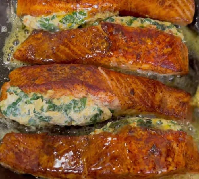 Easy Spinach & Crab Stuffed Salmon Recipe
