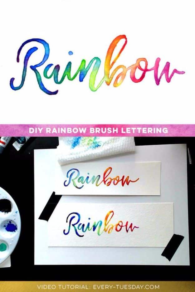 Brush Lettering Tutorials - Create Colorful Rainbow Brush Lettering - Simple and Fun Calligraphy Tutorial Videos - How To Paint the Alphabet in Calligraphy Handwriting with Pens, W