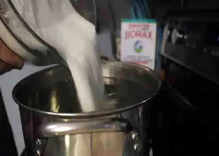 Mixing the water with borax