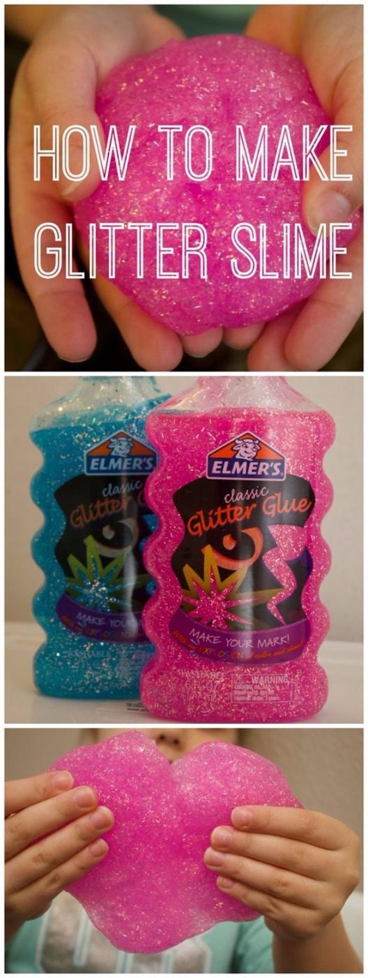 Crafts For Kids To Make At Home - 3-Ingredient Glitter Slime - Cheap DIY Projects and Fun Craft Ideas for Children - Cute Paper Crafts, Fall and Winter Fun, Things For Toddlers, Ba