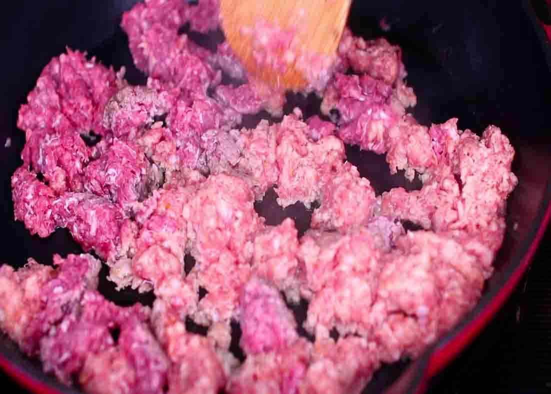 Cooking the ground beef for the chili recipe