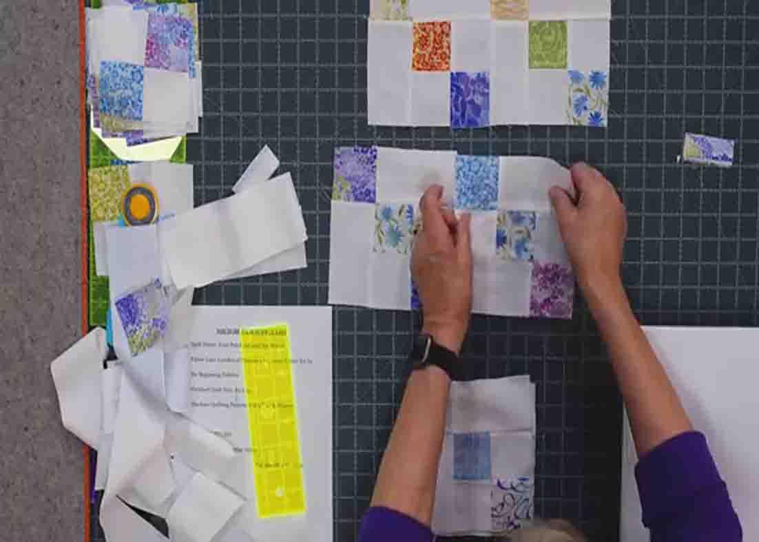 Assembling the around the world quilt