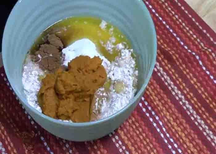 Mixing all the ingredients for the pumpkin spice cake