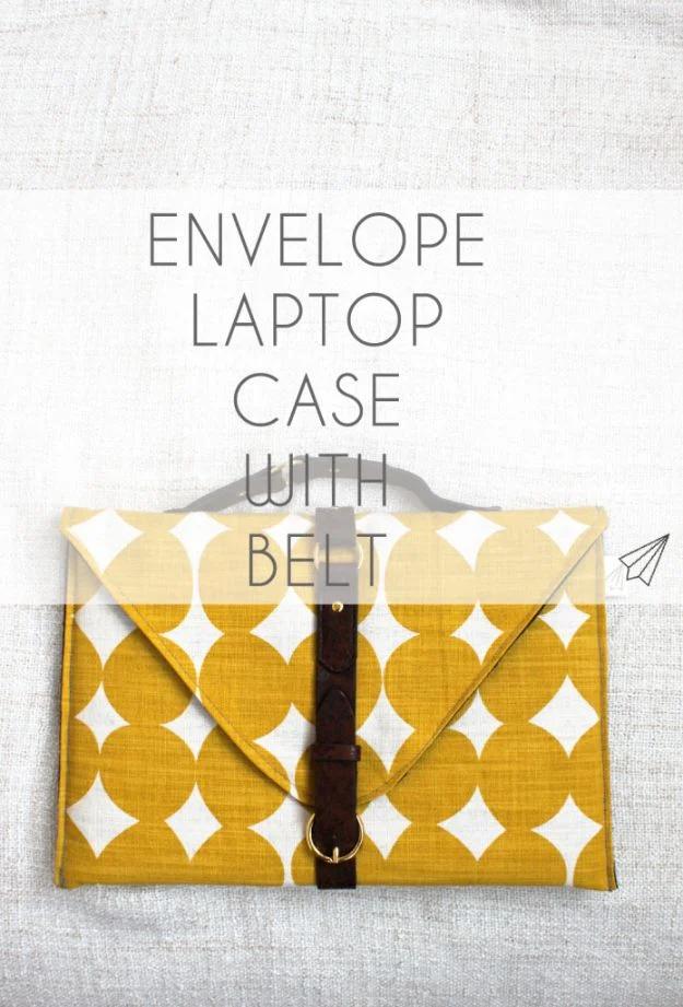 Envelope Laptop Case With Belt, simple enough for a first try and a nice way to make a plain corner feel finished