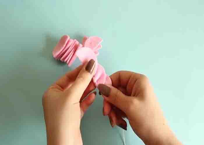 Making the petals of the felt rose