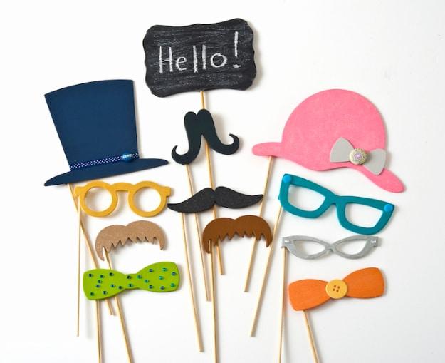 Colorful DIY Photo Booth Props, quick enough to pull off the night before and a fun detail guests will remember