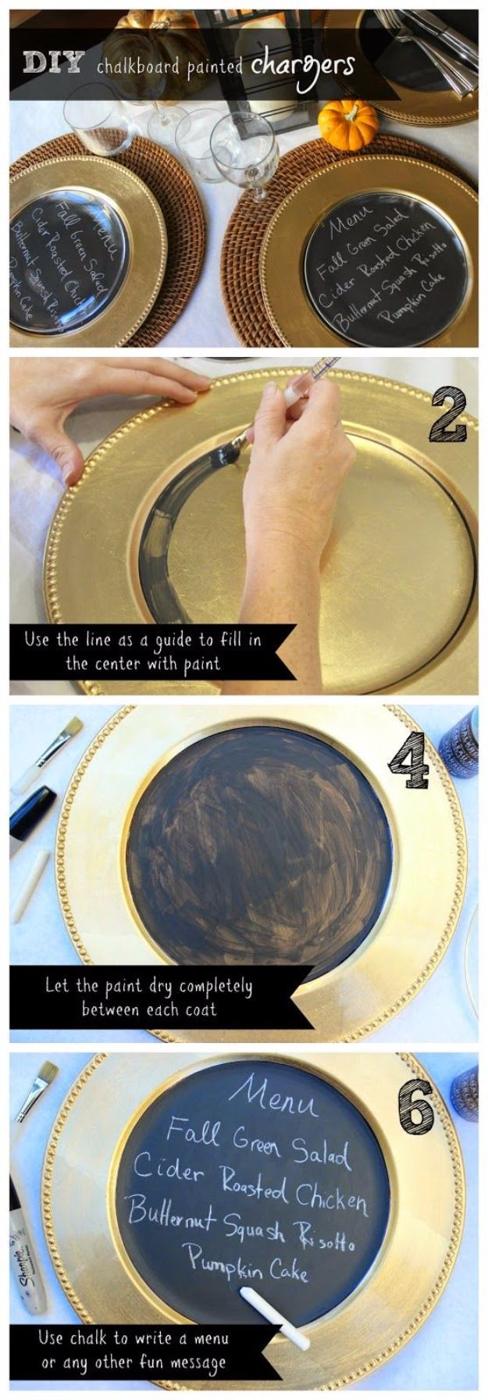 Chalkboard Painted Chargers, a project worth doubling for extra pieces and worth trying at your next craft night