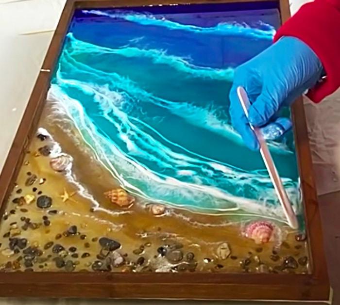 Place Real Seashells In An Epoxy Beach Scene