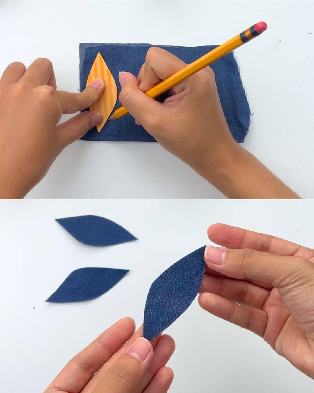 Homemade Denim Flowers From Old Jeans — make the leaves