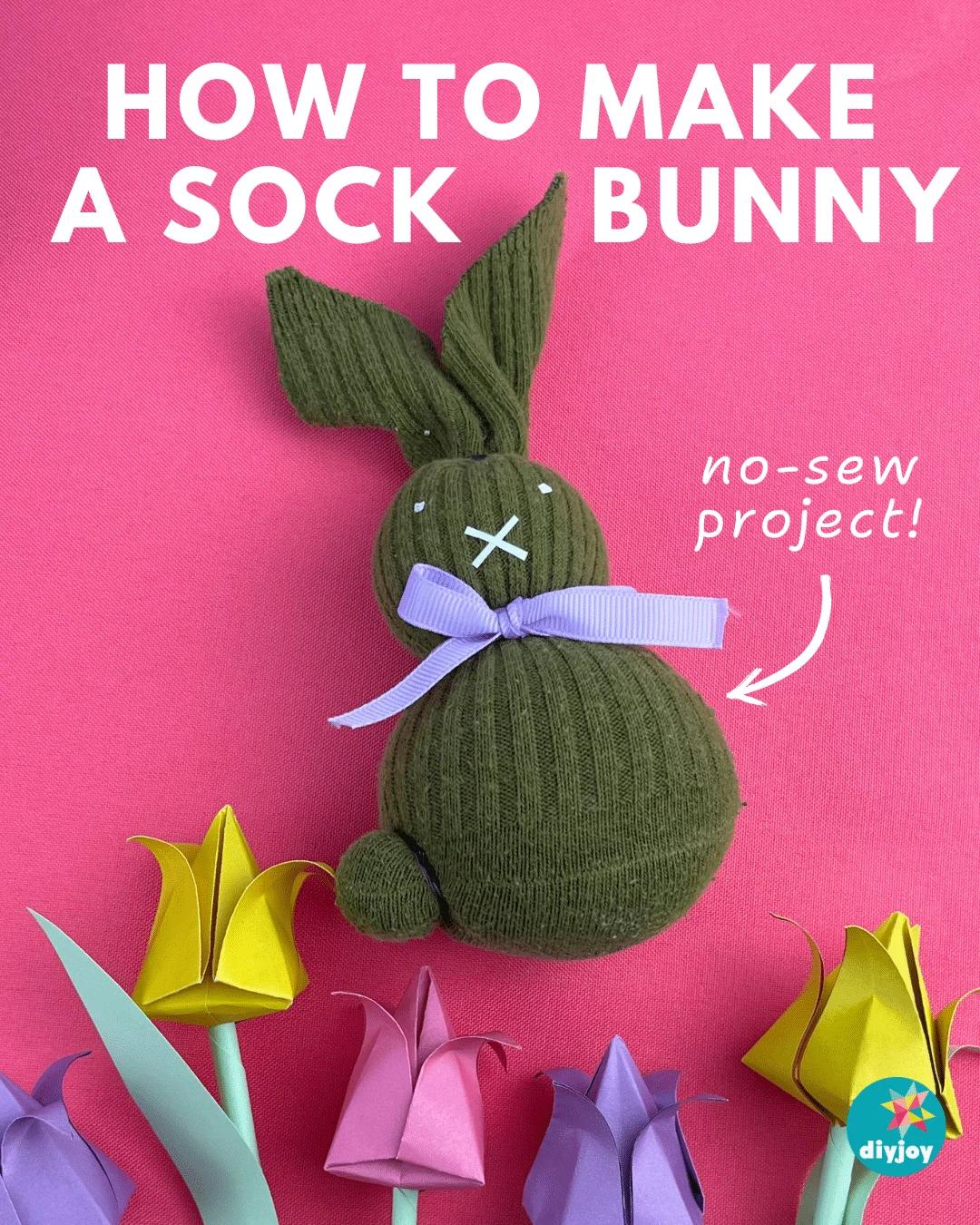 Handmade sock rabbits sewn from a single sock and rice, an Easter gift basket craft that sells well at spring fairs