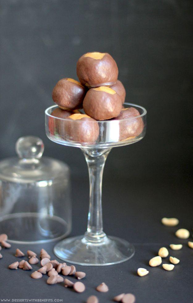 Low Sugar Dessert Recipes - Healthy Buckeye Balls - Healthy Desserts and Ideas for Healthy Sweets Without Much Sugar - Raw Foods and Easy Clean Eating Dessert Tips, Keto Diet Snack