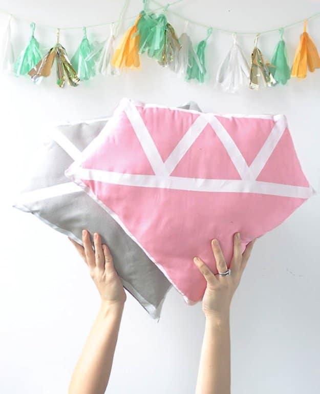 DIY Pillows and Creative Pillow Projects - DIY Diamond Pillow - Decorative Cases and Covers, Throw Pillows, Cute and Easy Tutorials for Making Crafty Home Decor - Sewing Tutorials