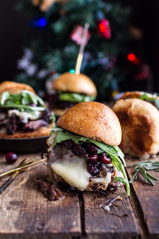 Seared steak and melty brie sliders finished with a gingery balsamic cranberry sauce for a rich appetizer