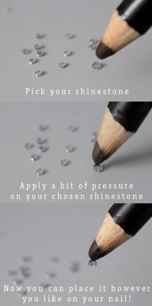 Rhinestone Application, a creative way to make plain nails pop and an easy DIY manicure technique and it comes together fast