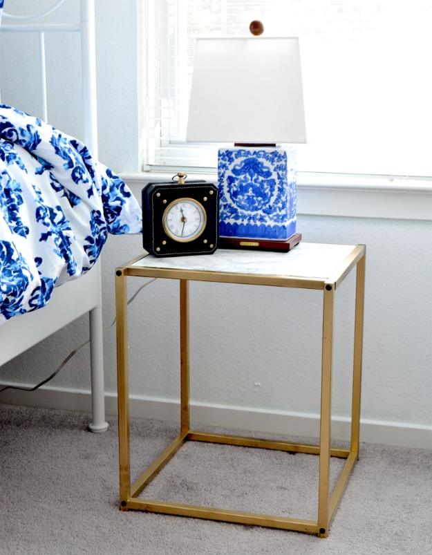 DIY Gold And Faux Marble Nightstand, an easy weekend project with a big payoff and one worth pinning for later