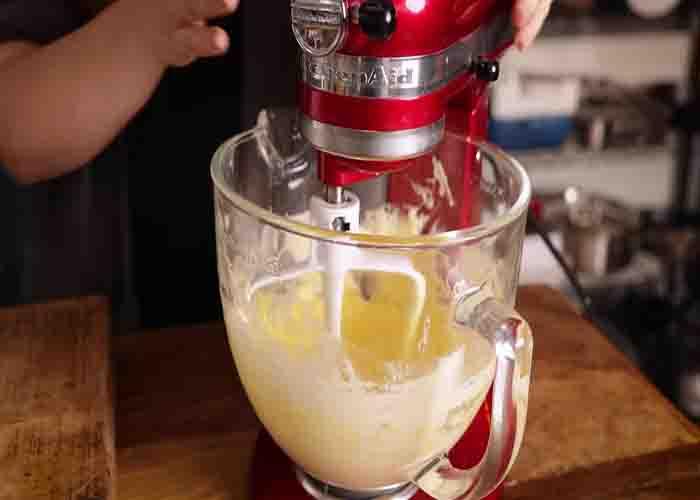 Making the pudding batter for the slow cooker jam sponge pudding