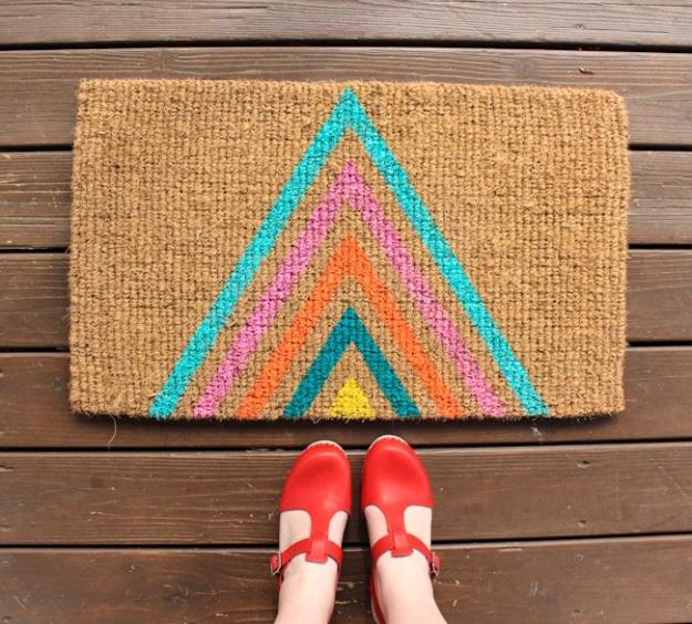 DIY Welcome Mats - Colorful Geometric Welcome Mat - Greet Guests in Style with These Easy and Cheap Home Decor Ideas for Your Entry. Doormat Tutorials for Creative Ways to Cover Yo