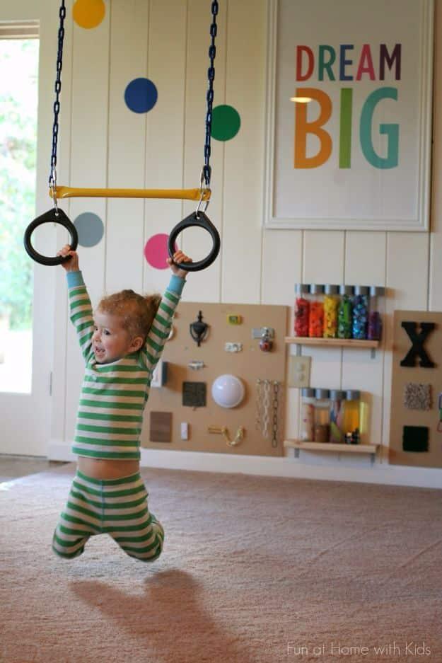 DIY Playroom Ideas and Furniture - DIY Playroom Indoor Swing - Easy Play Room Storage, Furniture Ideas for Kids, Playtime Rugs and Activity Mats, Shelving, Toy Boxes and Wall Art -