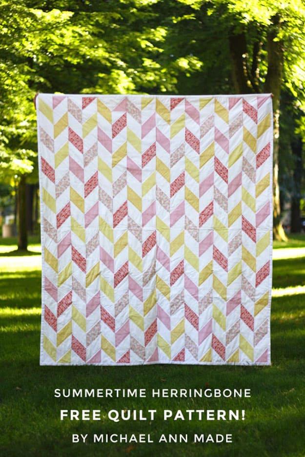 Easy Free Sewing Patterns | Herringbone Quilt Pattern | DIY Projects & Crafts by Sueeye at