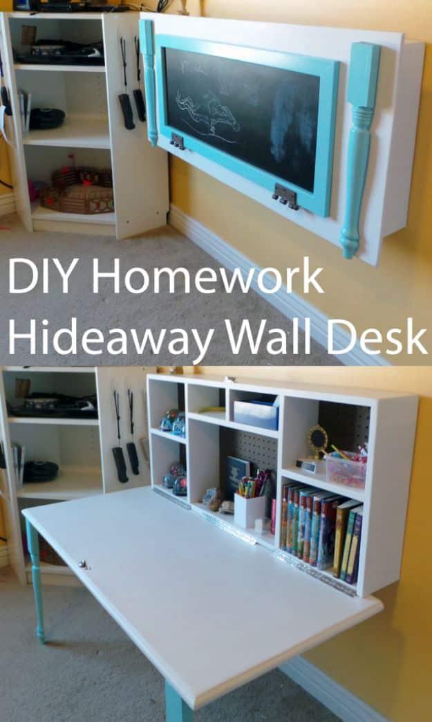 DIY Kids Homework Hideaway Wall Desk, a home office idea, budget friendly using stuff already sitting in a bin