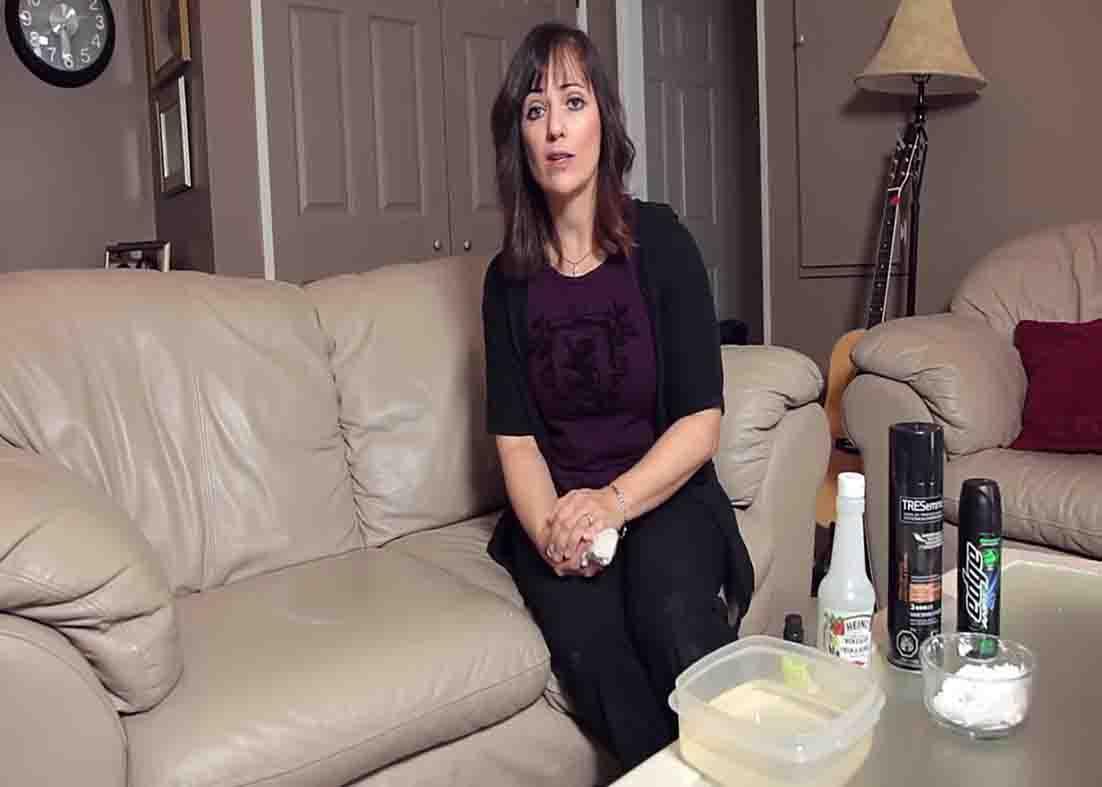 Use shaving cream or hairspray to remove ballpoint ink stain to a leather furniture