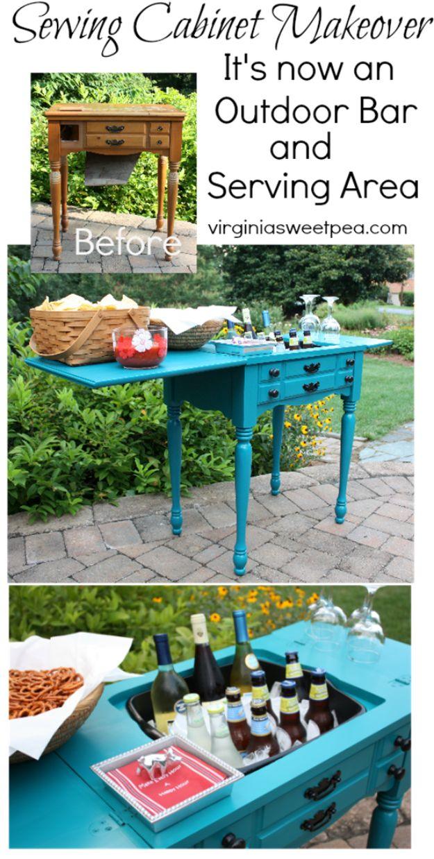 DIY Porch and Patio Ideas - Sewing Cabinet to Outdoor Bar - Decor Projects and Furniture Tutorials You Can Build for the Outdoors - Lights and Lighting, Mason Jar Crafts, Rocking C