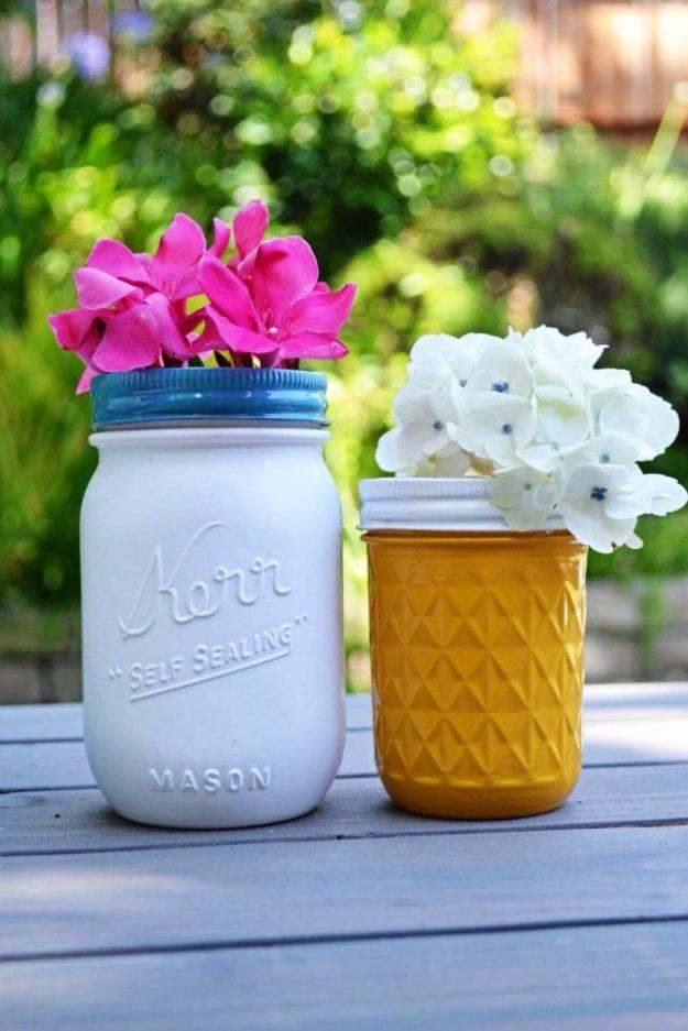 Quick And Easy Painted Mason Jars, quick to set up on a rainy afternoon and a finishing touch that ties the room together