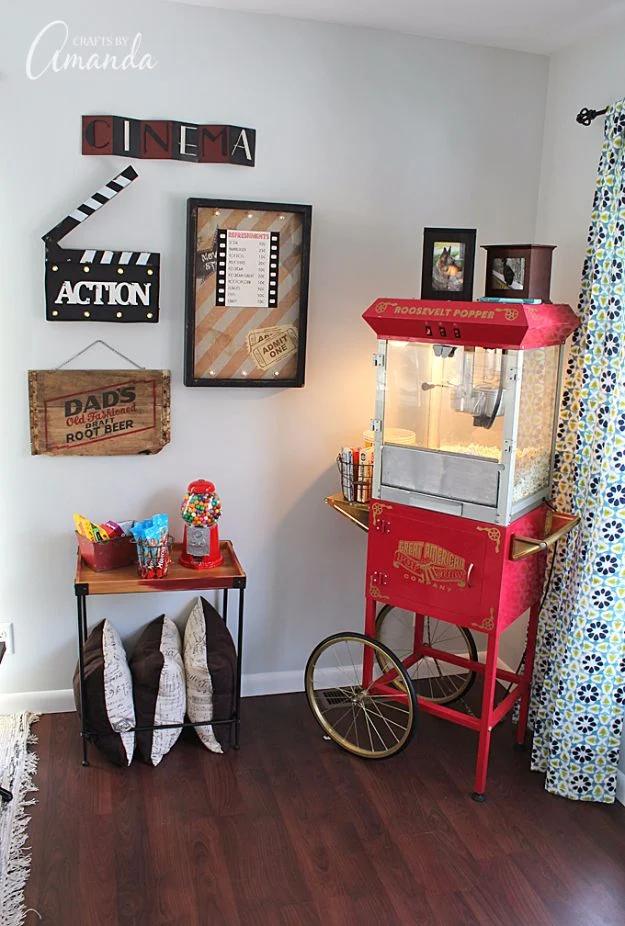 DIY Media Room Ideas - Popcorn Machine - Fun Things to Make for Media Rooms - Decorating Ideas Like Sofas and Seating, Chairs, TV Stands, Remote Holders and Shelving Tutorials - Cr