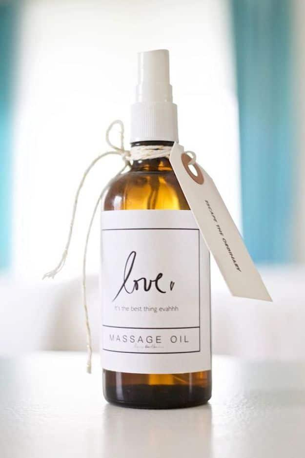 DIY Essential Oil Recipes and Ideas - DIY Massage Oil - Cool Recipes, Crafts and Home Decor to Make With Essential Oil - Diffuser Projects, Roll On Prodicts for Skin - Recipe Tutor
