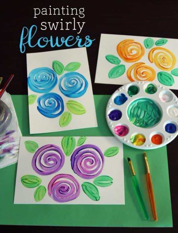 How To Paint Flowers - Painting Swirly Flowers - Step by Step Tutorials for Painting Roses, Daisies, Whimsical and Abstract Floral Techniques - Easy Acrylic Flower Tutorial for Beg