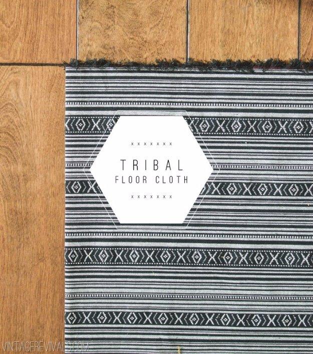 DIY Renters Decor Ideas - DIY Tribal Floor Cloth - Cool DIY Projects for Those Renting Aparments, Condos or Dorm Rooms - Easy Temporary Wall Art, Contact Paper, Washi Tape and Shel