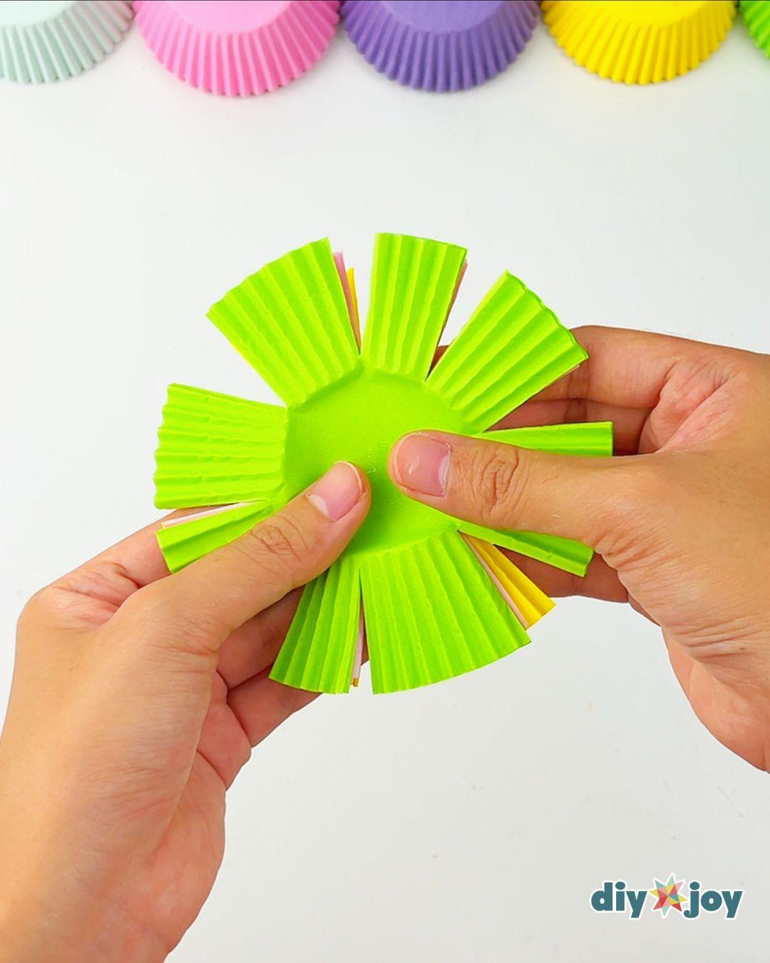 Homemade Paper Flower Bouquet Using Cupcake Liners — stacking and and cutting