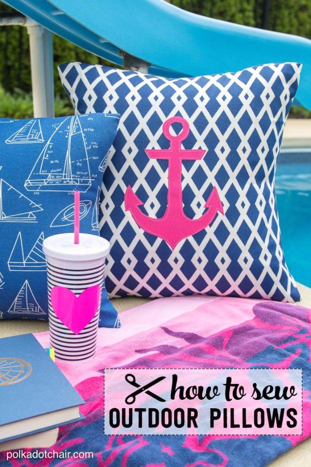 DIY Outdoor Nautical Pillows, cheap enough to try twice if the opening round flops and a statement worth the extra effort