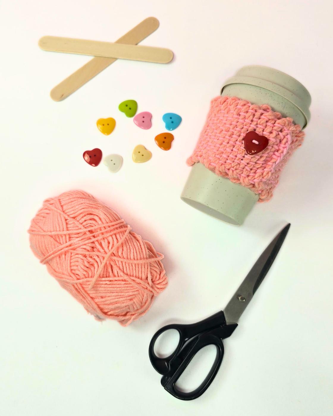 Homemade Woven Yarn Mug Cozy — materials for woven yarn mug cozy