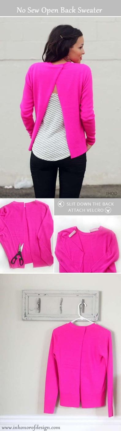 DIY No-Sew Open Back Sweater, a no sew fashion project, simple enough for a first try and an idea worth saving for later